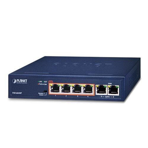 Planet 4 - poort 10 / 100TX 802.3af/at PoE + 2 - desktop switch poort 10 / 100TX (60W)
