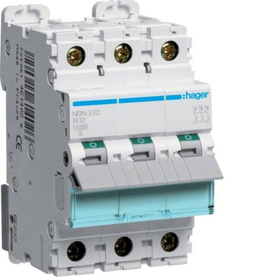 Hager 3-pole 32A 10kA Type B circuit breaker