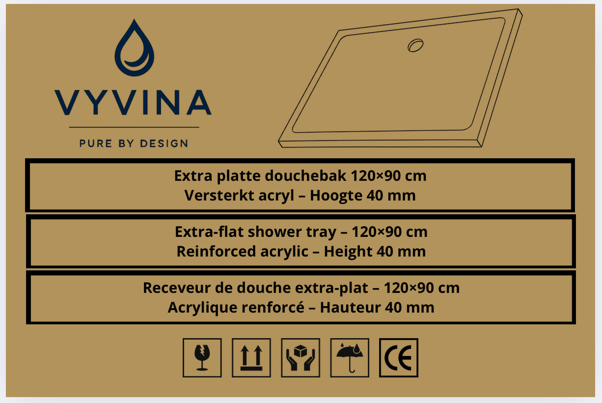 Receveur de douche rectangulaire Vyvina 120x90 cm - Acrylique renforcé