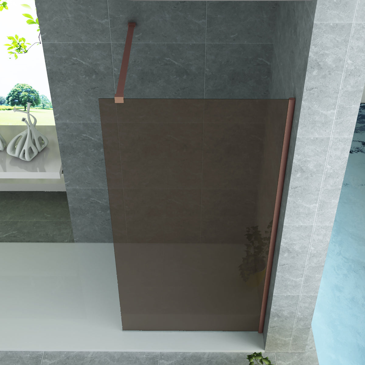ALONI CHAMPAGNE DOUCHECABINE MET 8 MM KOPEREN PROFIEL (100X200MM)