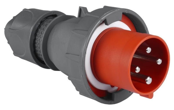 Fiche CEE mâle 4 x 63A avec contact pilote 380 - 415Vac Rouge IP67