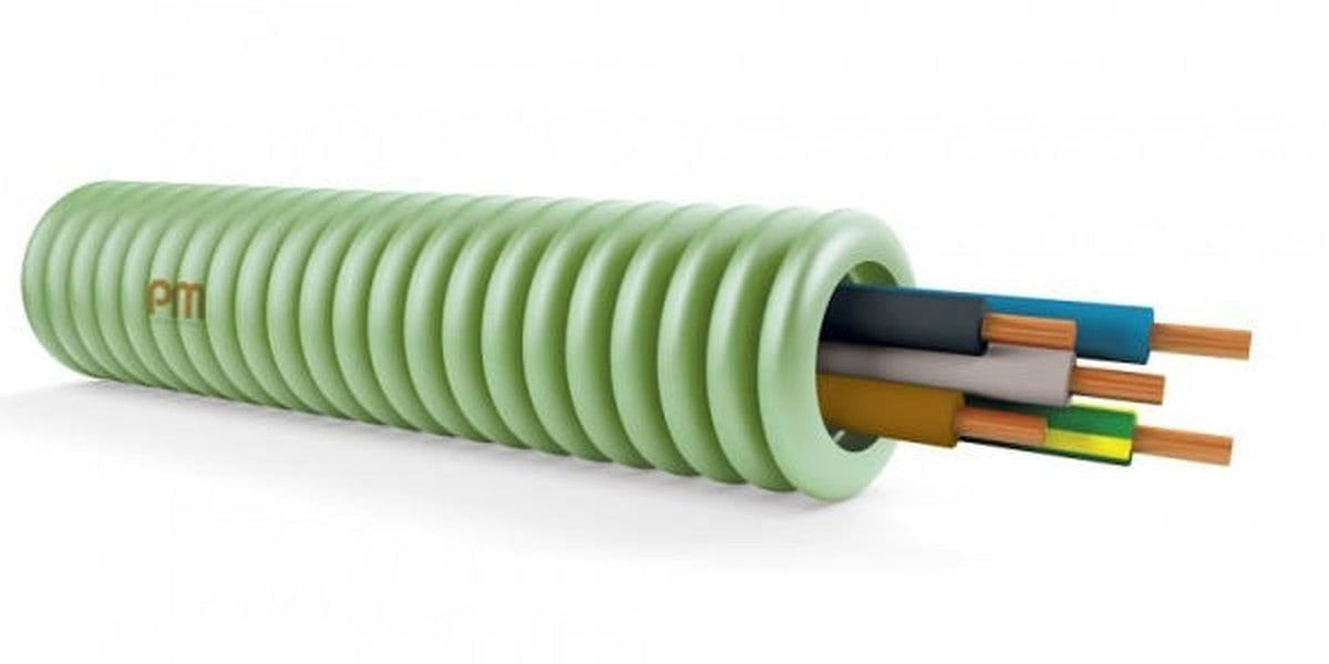 Pre-wired conduit H07Z1-U 5G6 25mm diameter full LSOH in 50m roll CPR class: CCA s1bd1a1
