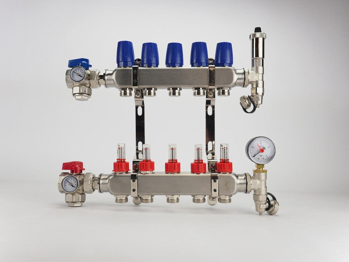 Van Marcke Floor Heating collecteur acier inoxydable entièrement prémonté pour 7 circuits de chauffage