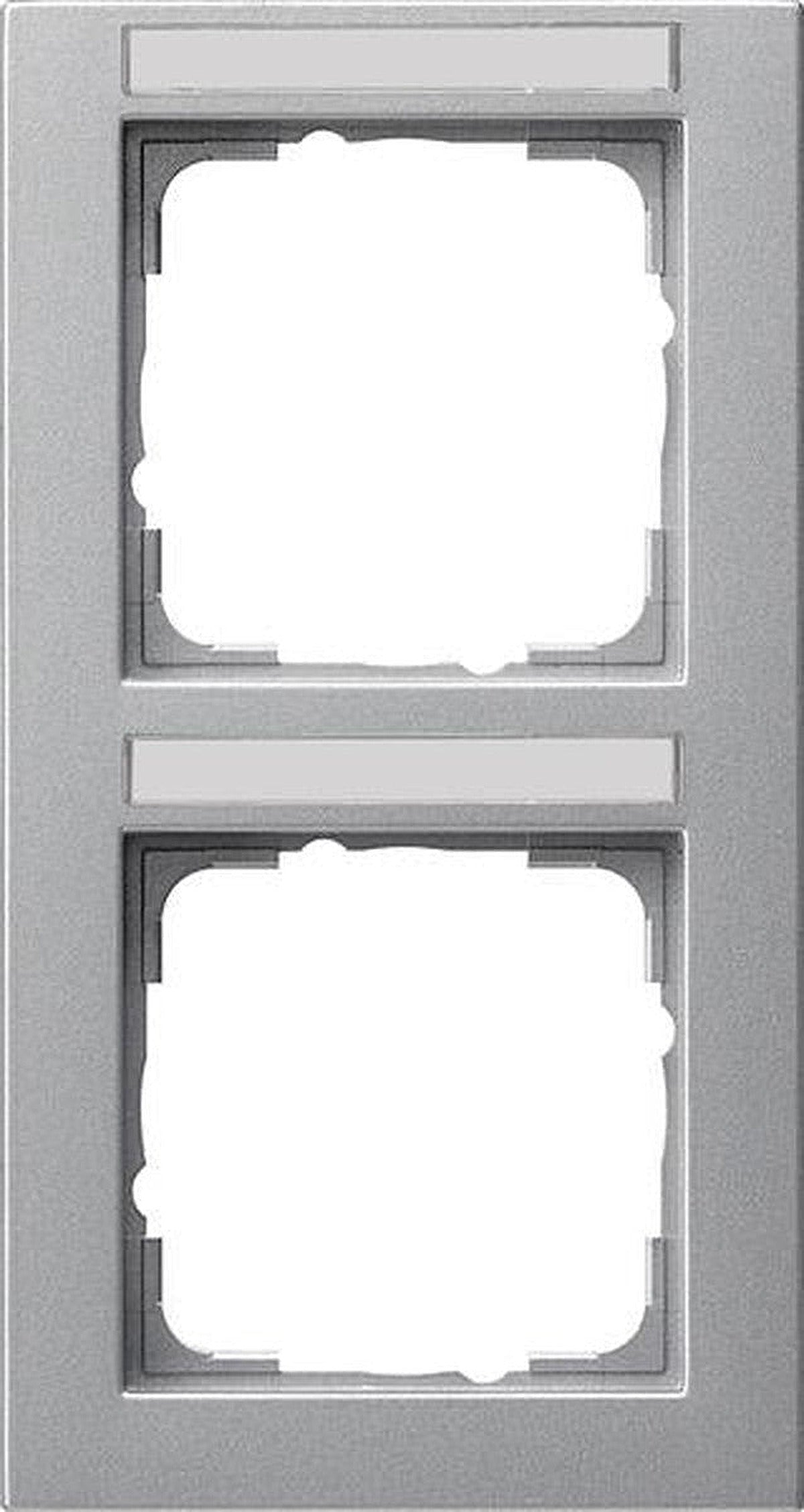 Gira E2 finishing frame with Alu-colored inscription area