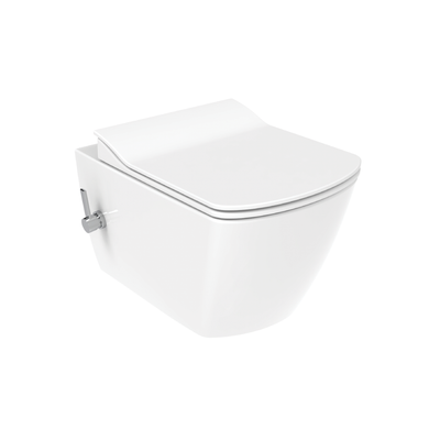 CREAVIT ELEGANT WC SUSPENDU AVEC BIDET - SANS BRIDE - AVEC ROBINET BIDET EAU FROIDE ET CHAUDE - SANS ABATTANT WC - BLANC BRILLANT