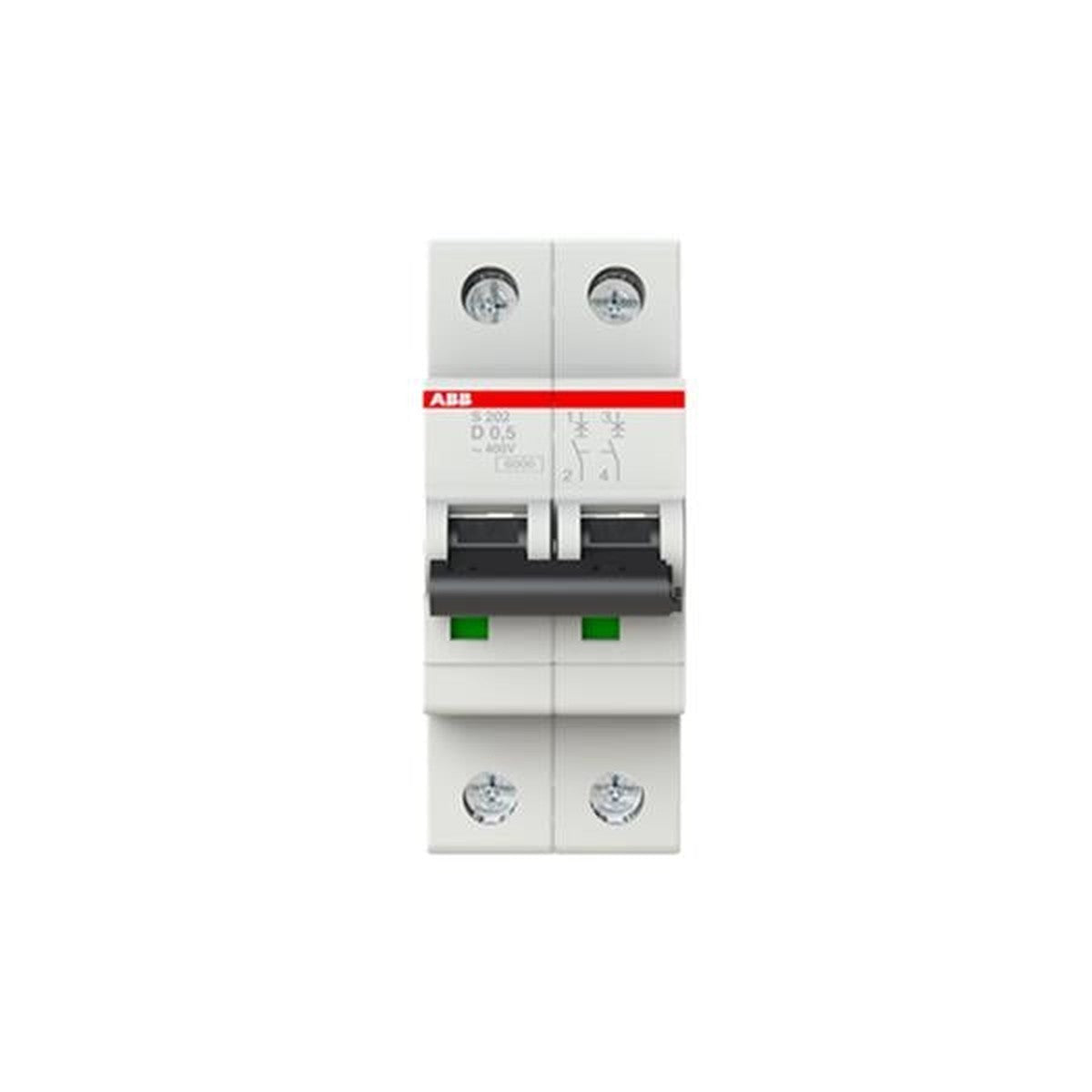 Bipolar circuit breaker 6kA S202 D curve 0.5A