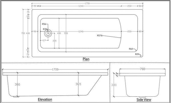 GO by Van Marcke Baldino baignoire à encastrer 1700 x 700 mm