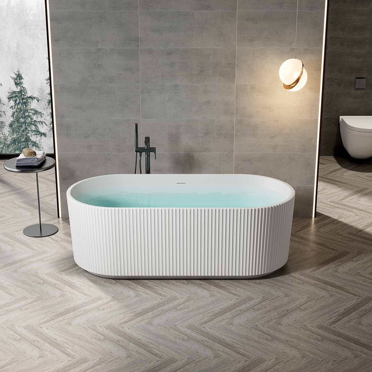 Baignoire îlot Aloni Muffly rayures verticales - Blanc mat