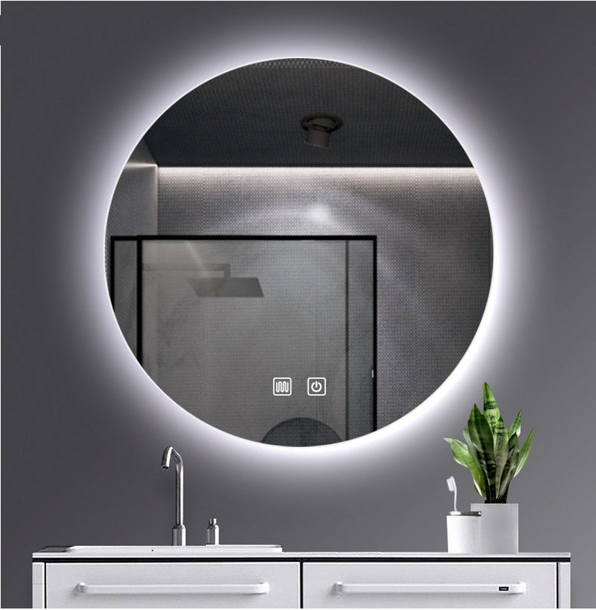 ALONI OMEGA SPIEGEL - MET LED-VERLICHTING - ROND - FRAMELOOS - MET VERWARMING - LED-KLEURTEMPERATUUR 3500-6500K - 120 CM