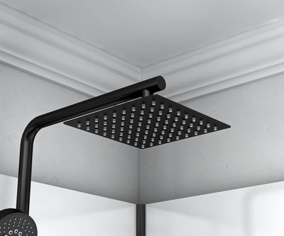 MARANI CABINE DE DOUCHE COMPLÈTE AVEC PORTE PIVOTANTE - RÉVERSIBLE - 90X225X90 CM - NOIR MAT - VERRE FUMÉ GRIS