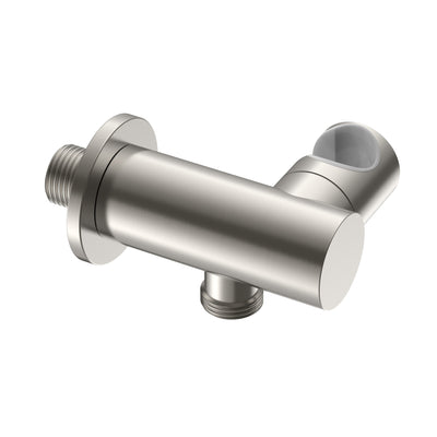 UNIFORMA COUDE DE RACCORDEMENT AVEC ARIVÉE D'EAU ET SUPPORT DE DOUCHETTE – INCLINABLE – ACIER INOX BROSSÉ