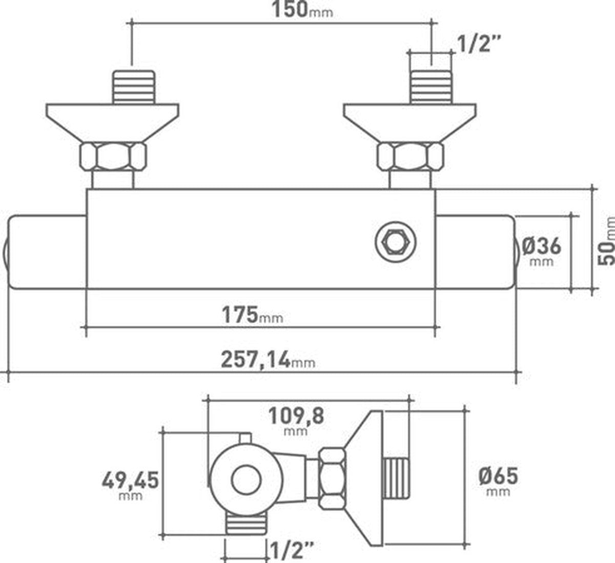 Mitigeur thermostatique de douche chromé 15 cm