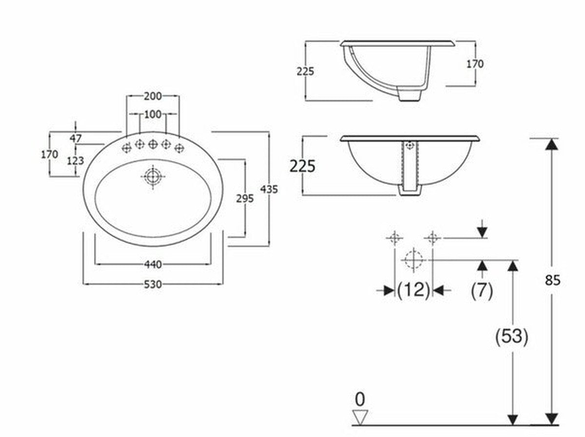 Star built-in washbasin 53 x 43.5 cm white