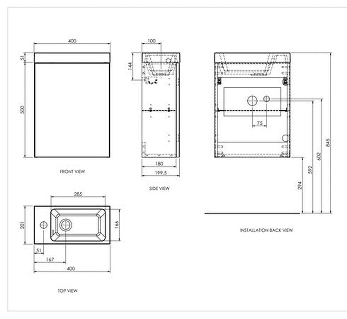 Alba wardrobe 1 reversible push-open door 200x400x500mm white