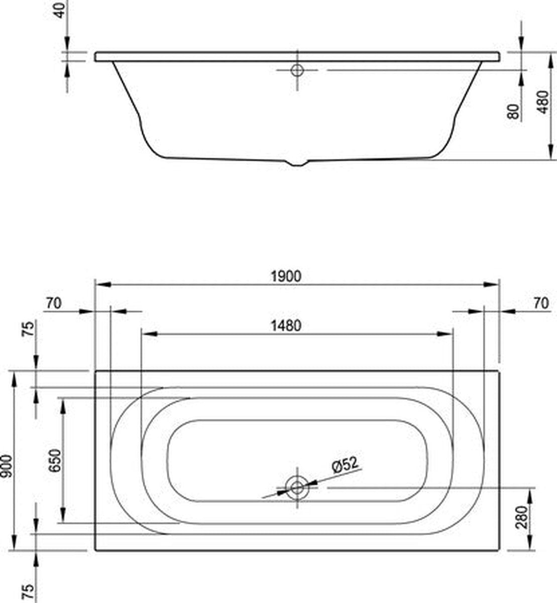 Van Marcke Origine London XL Built-in Duo Bathtub 1900x900x480mm