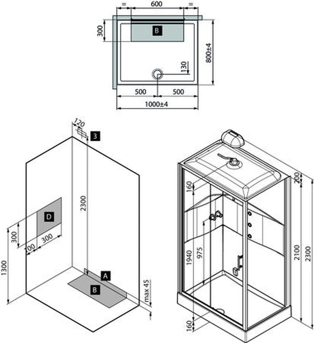 Van Marcke Lilou Hamam Hydro+Vapeur cabine douche polystyrène porte pliante