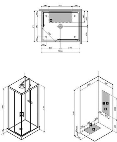 Van Marcke Vidrio cabine de douche accès d'angle à droite 1000x800mm 2 portes