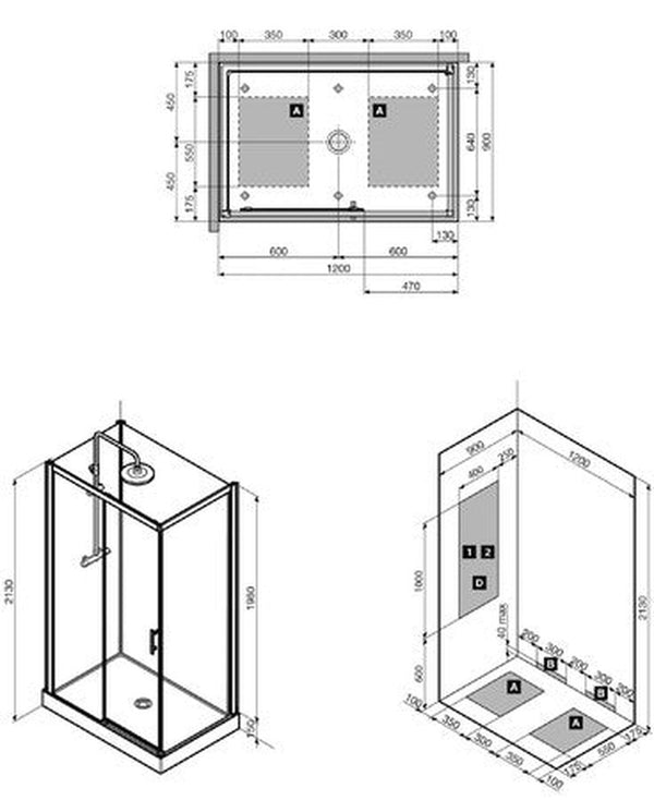 Van Marcke Vidrio cabine de douche à gauche 1200x900mm avec porte coulissante