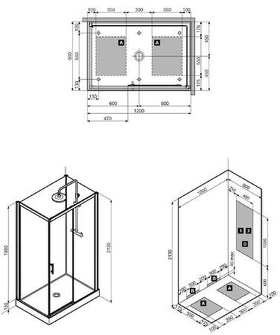 Van Marcke Vidrio cabine de douche à droite 1200x900mm avec porte coulissante