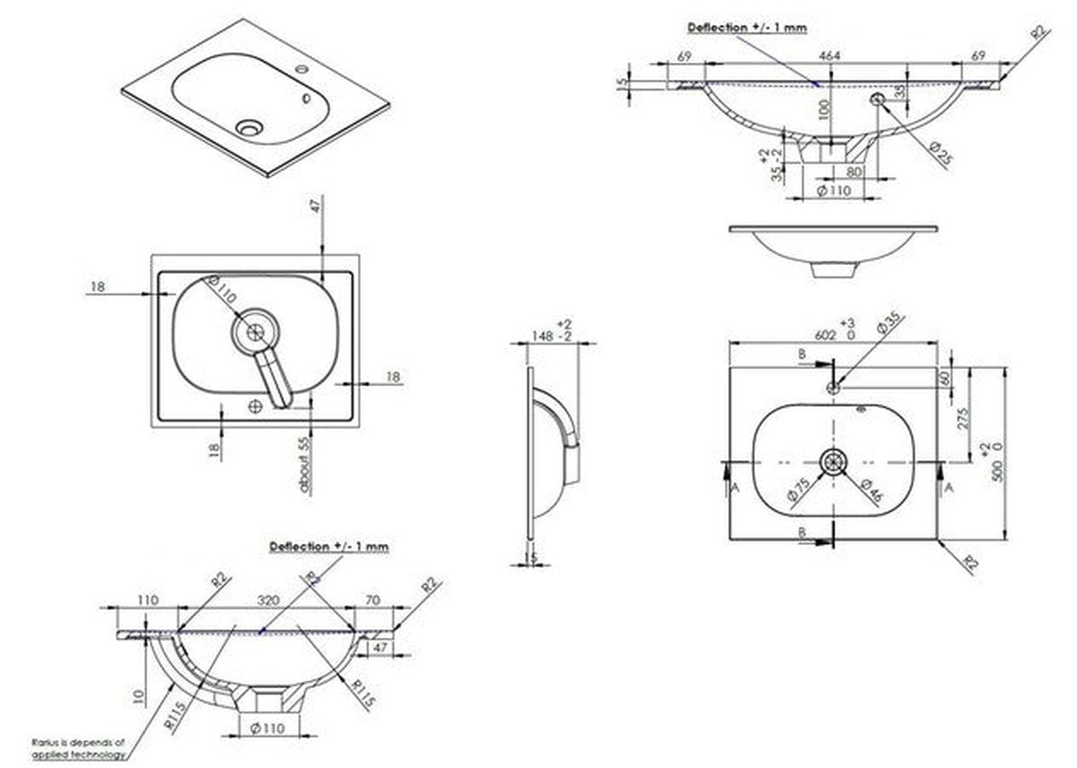 Van Marcke Ovum tablette avec 1lavabo 600x500x200mm blanc marbre artificiel