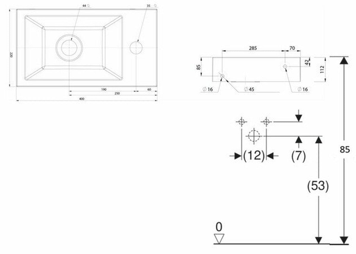 Van Marcke Origine Keyna lave-mains 400 x 220 mm trou de robinet à droite