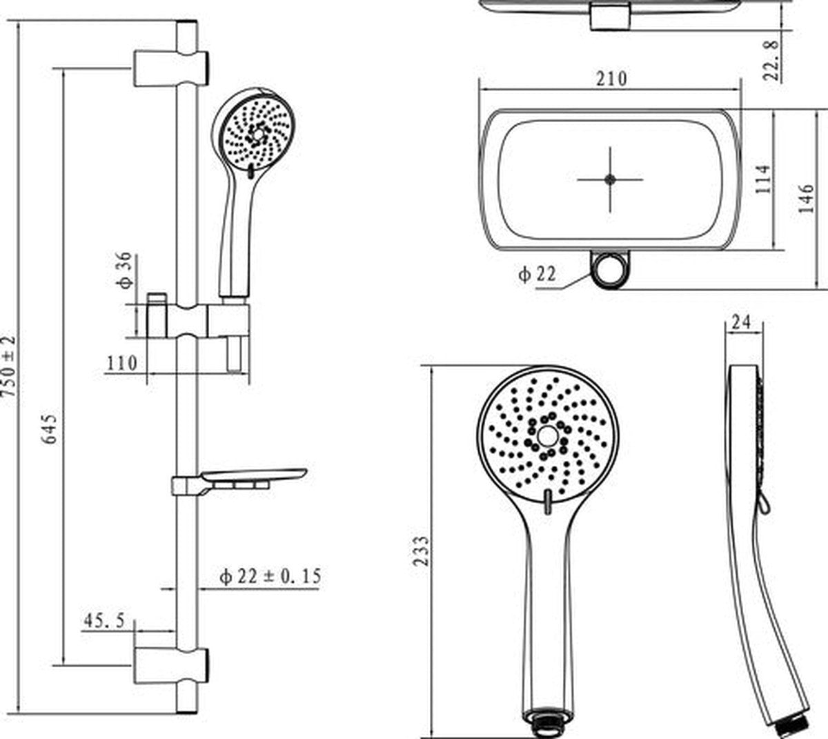Van Marcke Caluso complete shower set with fixings 3-jet chrome