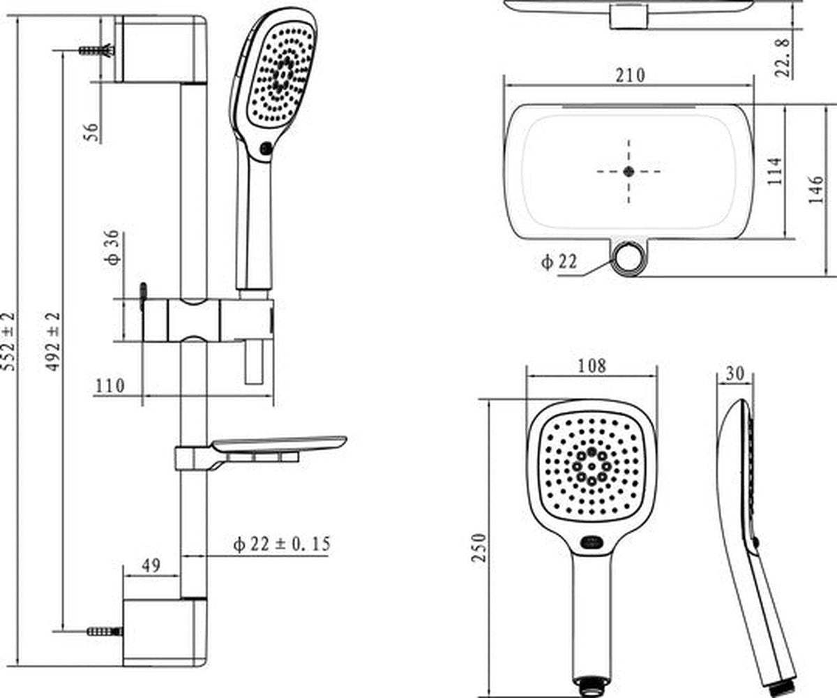 Van Marcke Poggio complete shower set 65cm 3 jets smooth chrome hose
