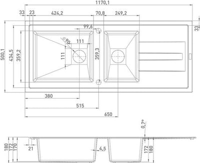 Molto évier à encastrer 2 bassins 117 x 50 cm noir
