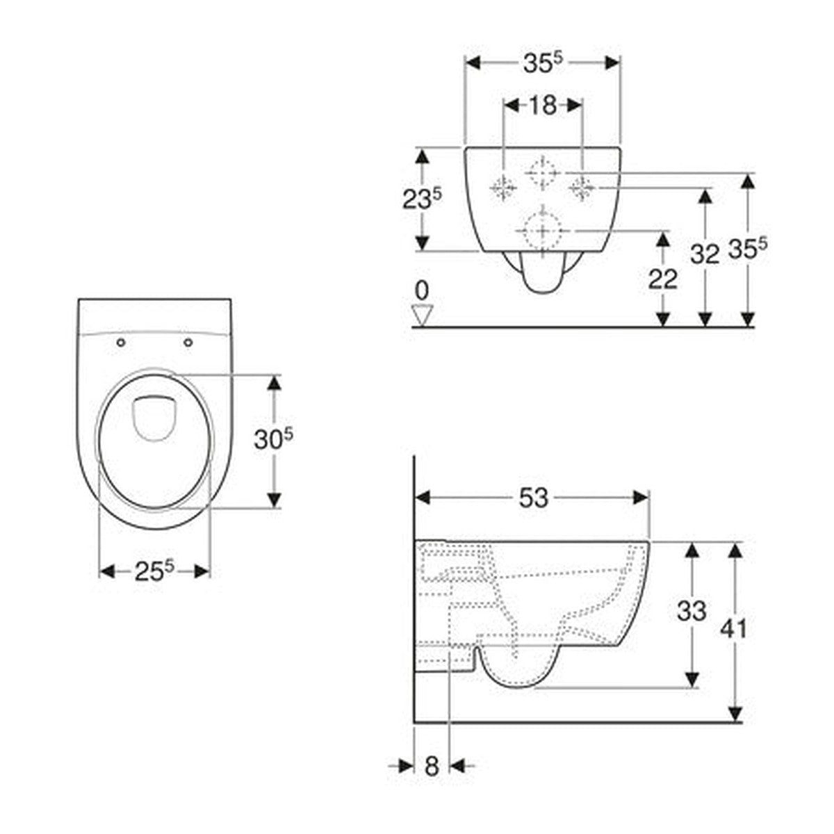 Cuvette suspendue Geberit iCon rimless - 355 x 530 x 330 mm