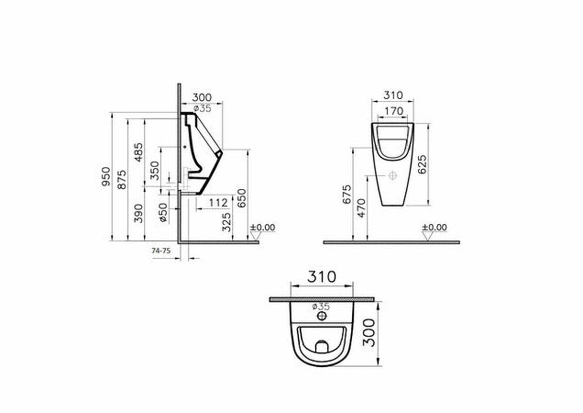 Star II urinal top inlet 310x300x625mm ceramic