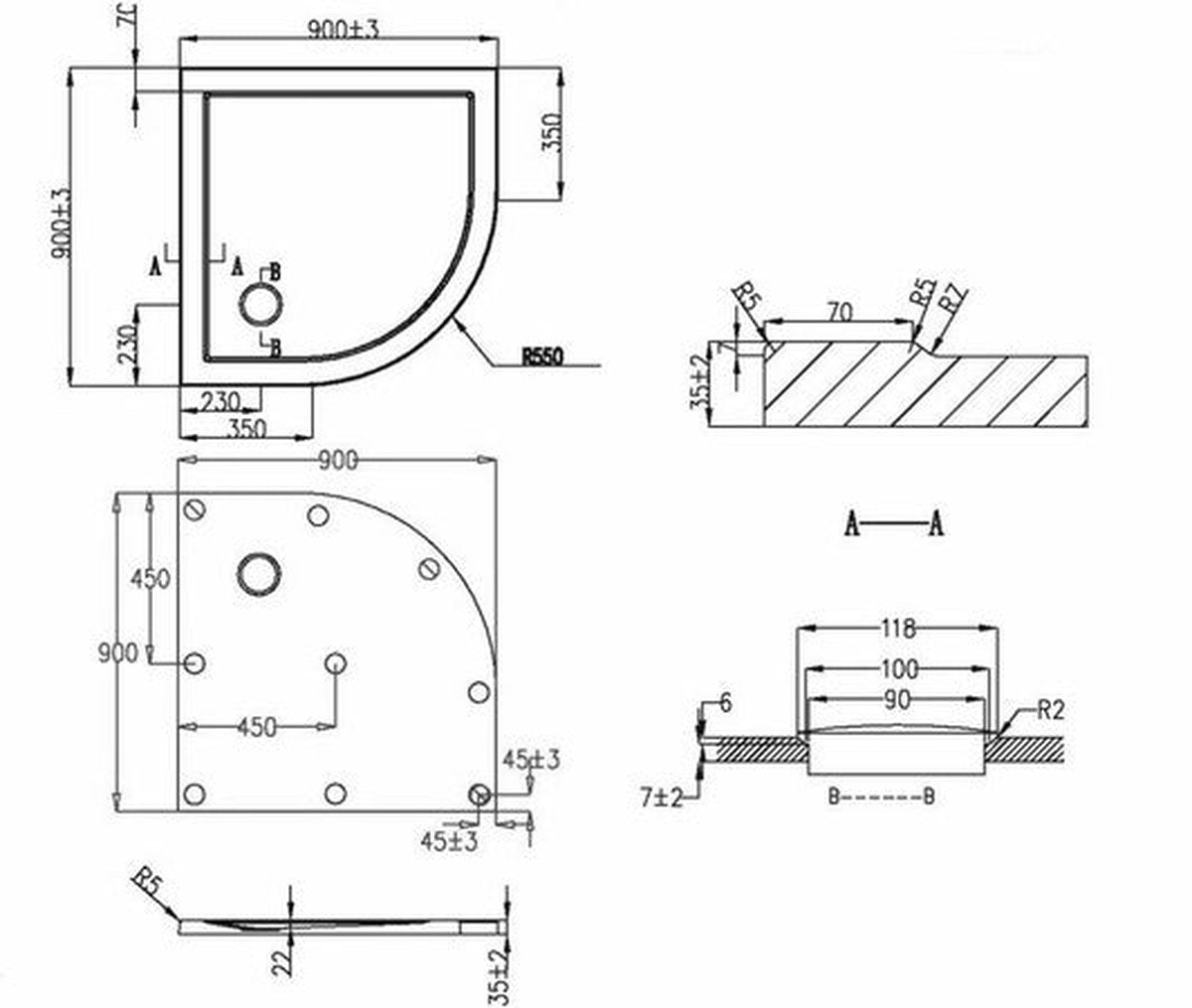 Van Marcke Eris receveur de douche quart de rond 900 x 900 x 35 mm