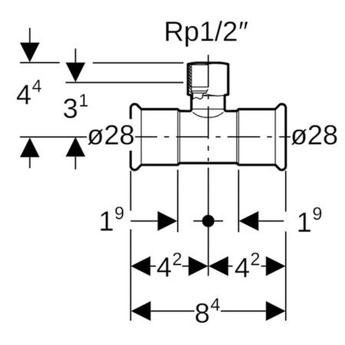 Té à sertir Geberit Mapress 28-1/2"-28