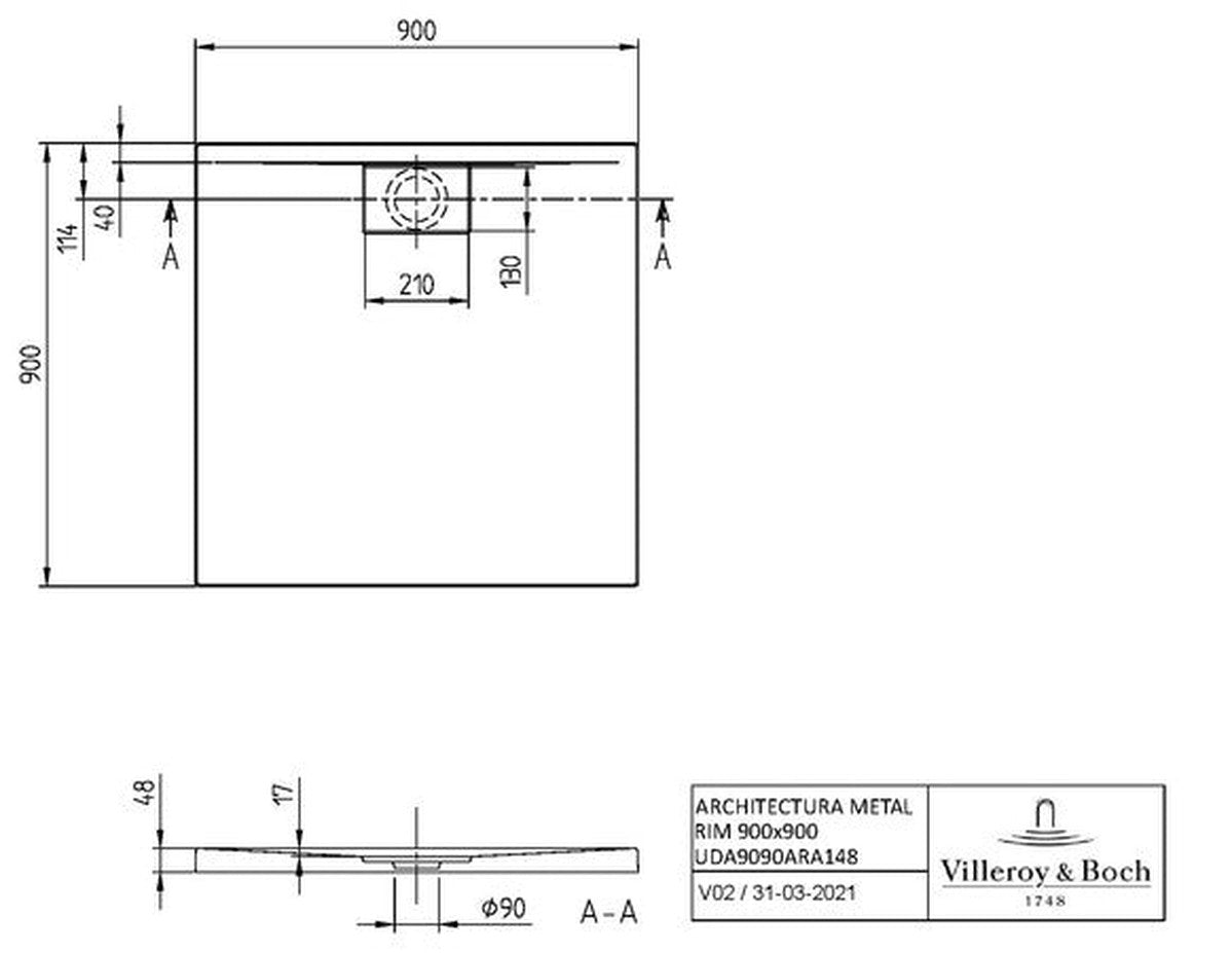 Villeroy & Boch Architectura MetalRim shower tray 900 x 900 x 48 mm