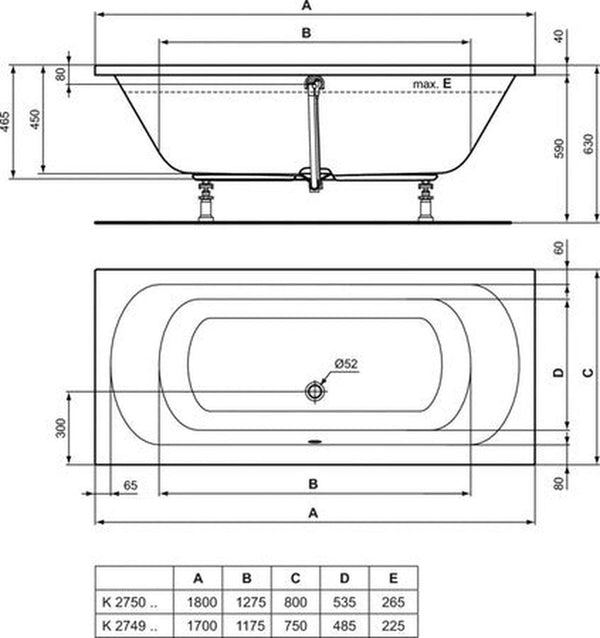 Ideal Standard Hotline Plus baignoire à encastrer duo 1800 x 800 mm