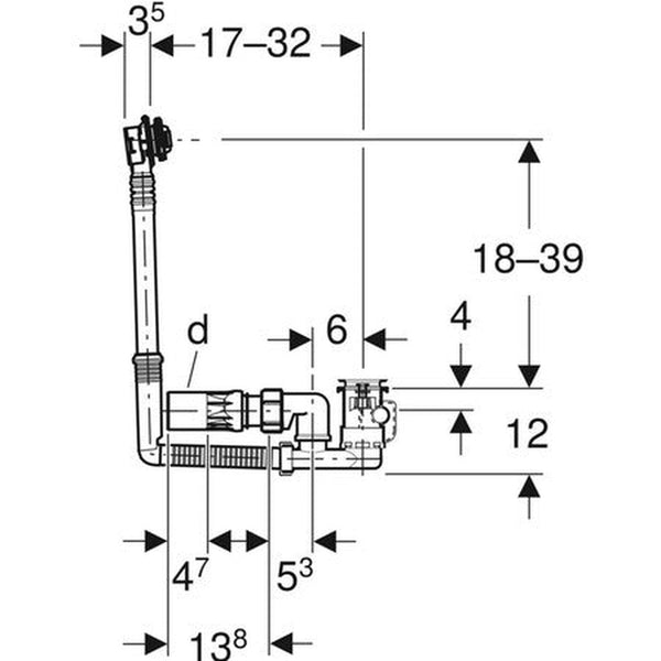 Geberit Uniflex garniture baignoire D52mm chromé brillant rotule orientable