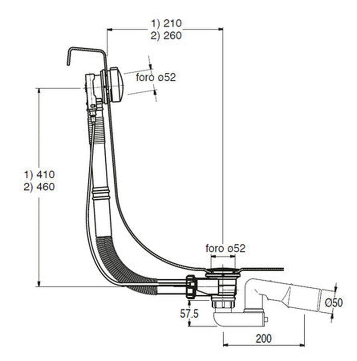 Van Marcke Pro garniture baignoire à tourner D52mm chromé raccordement