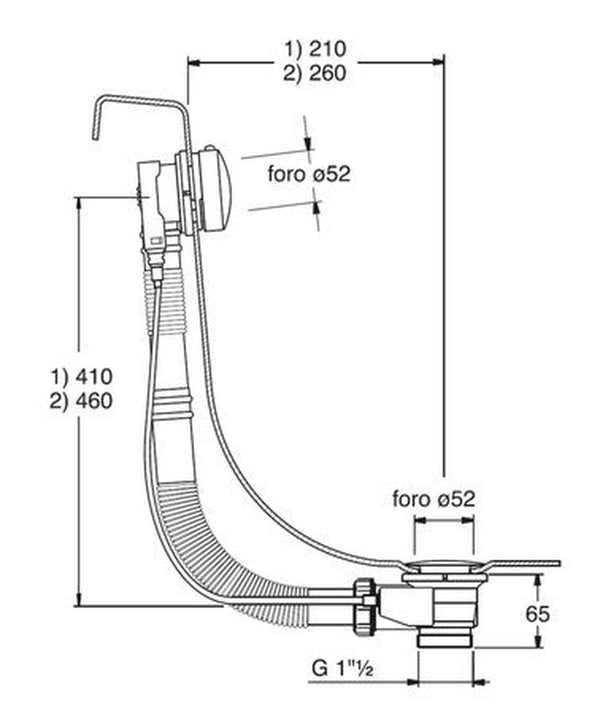 Van Marcke garniture baignoire bouton à tourner D52mm câble 580mm siphon noir