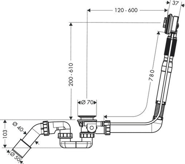 Hansgrohe Exafill S garniture baignoire à tourner spécials D52 câble L78cm
