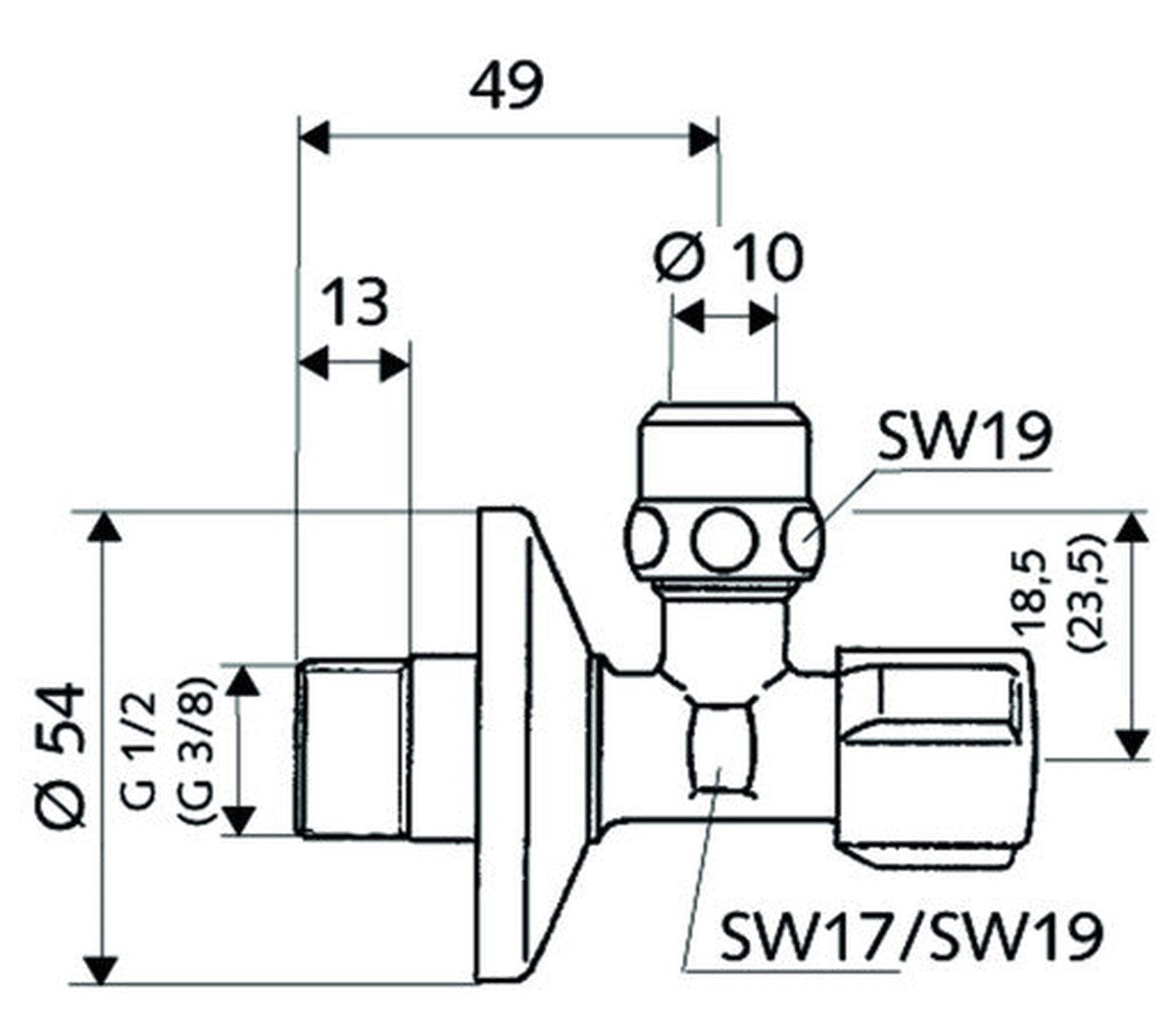 Schell robinet d'équerre avec rosace sans filet auto-étanche 1/2"M x 3/8"M