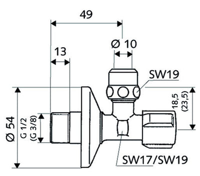 Schell robinet d'équerre avec rosace sans filet auto-étanche 1/2"M x 3/8"M