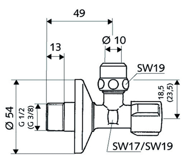 Schell robinet d'équerre avec rosace sans filet auto-étanche 1/2"M x 3/8"M