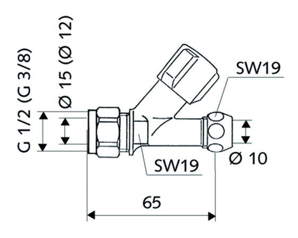 Schell robinet d'équerre à siège incliné DN15 1/2"M x 3/8"M