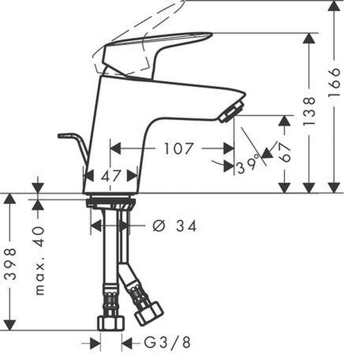 Hansgrohe Logis basin mixer with pop-up waste and Coolstart function