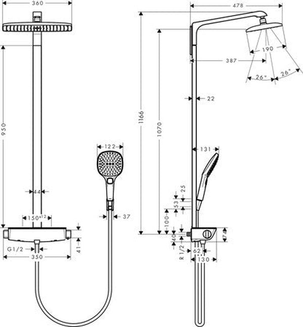 Hansgrohe Raindance Select colonne de douche 360mm chrome