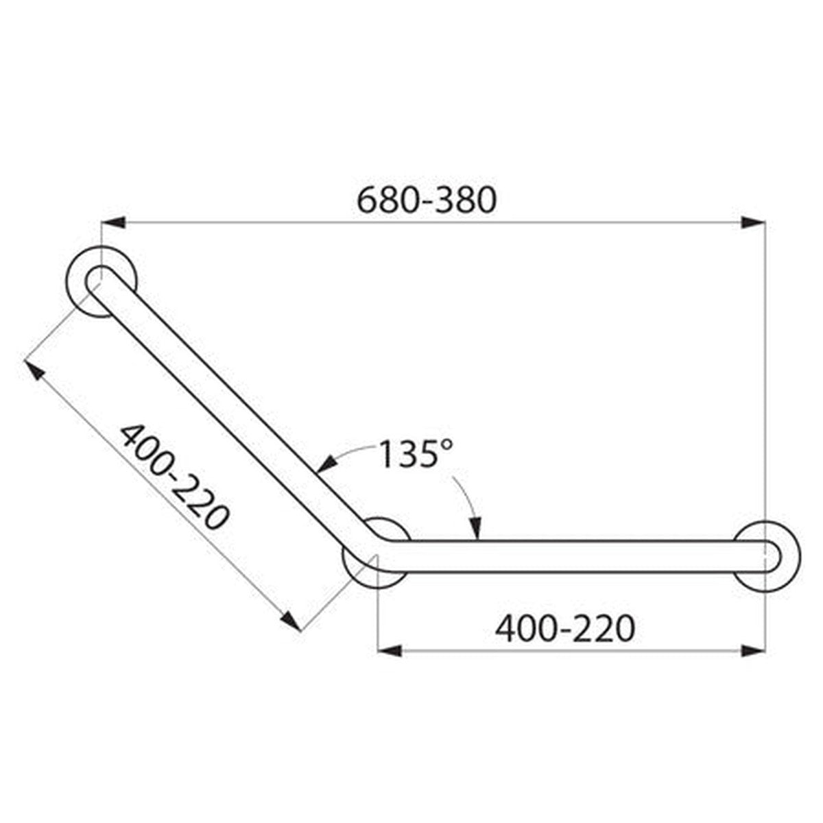Delabie white nylon angled support grab bar 400x400 mm