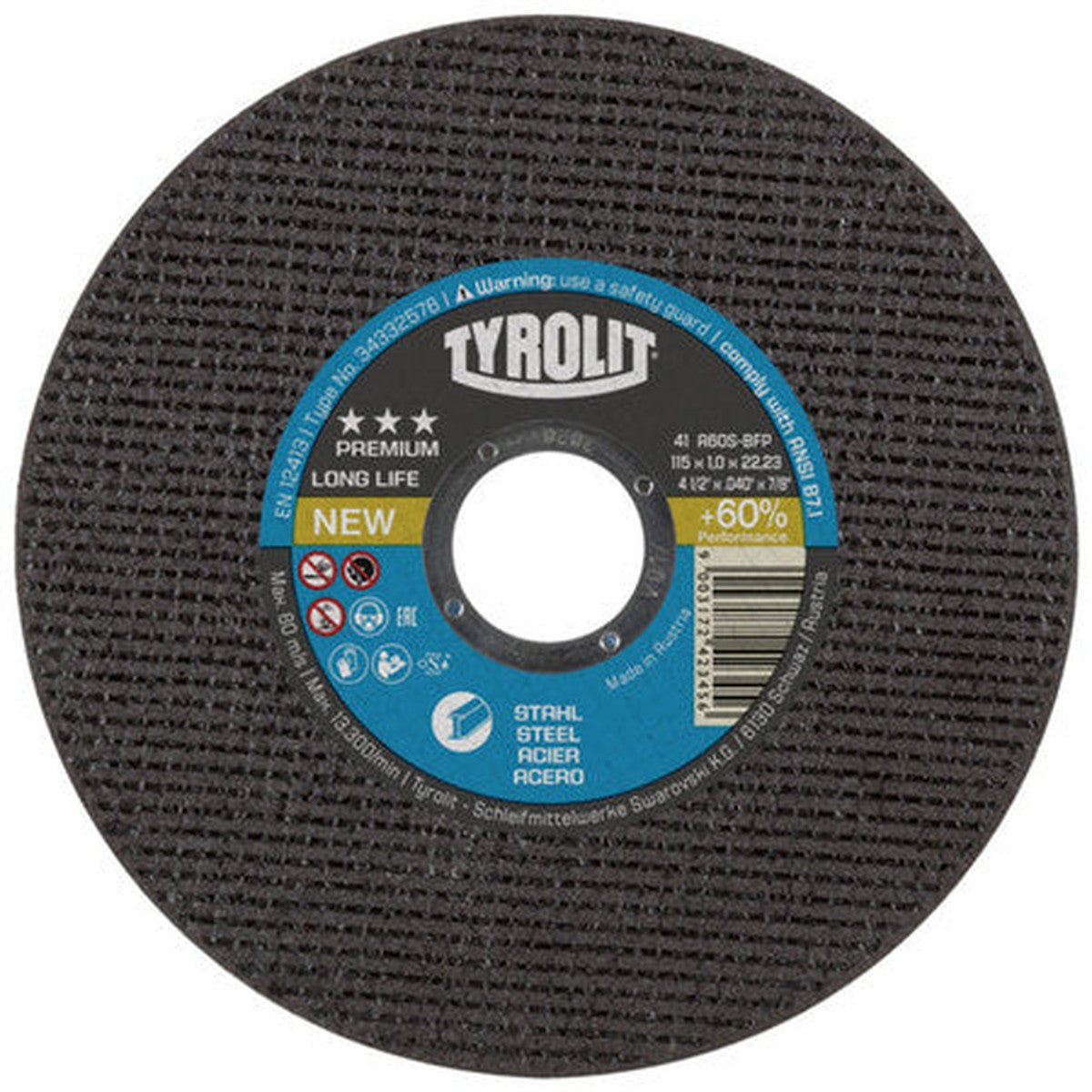 Tyrolit Premium Longlife cutting disc for steel D115x1.0