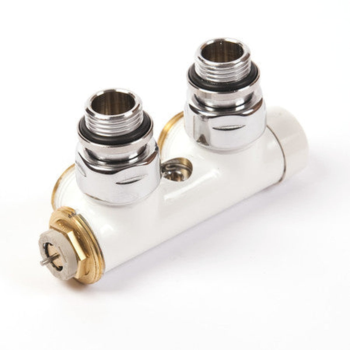 Comap Blok H decoratieve thermostatische radiatorkraan middenaansluiting 1/2" haaks wit