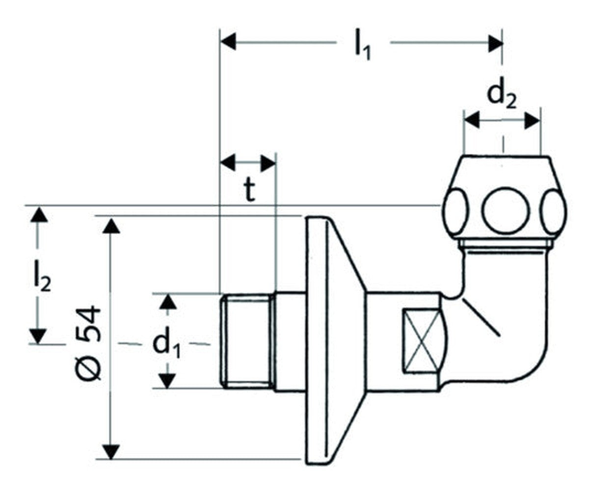 Schell raccord doudé rallonge longue rosace coulissante D 54 mm laiton chromé