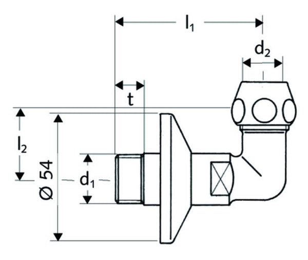 Schell raccord doudé rallonge longue rosace coulissante D 54 mm laiton chromé