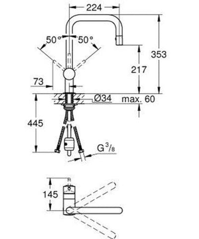 Grohe Minta mitigeur évier monocommande monotrou bec U ressort rappel chromé